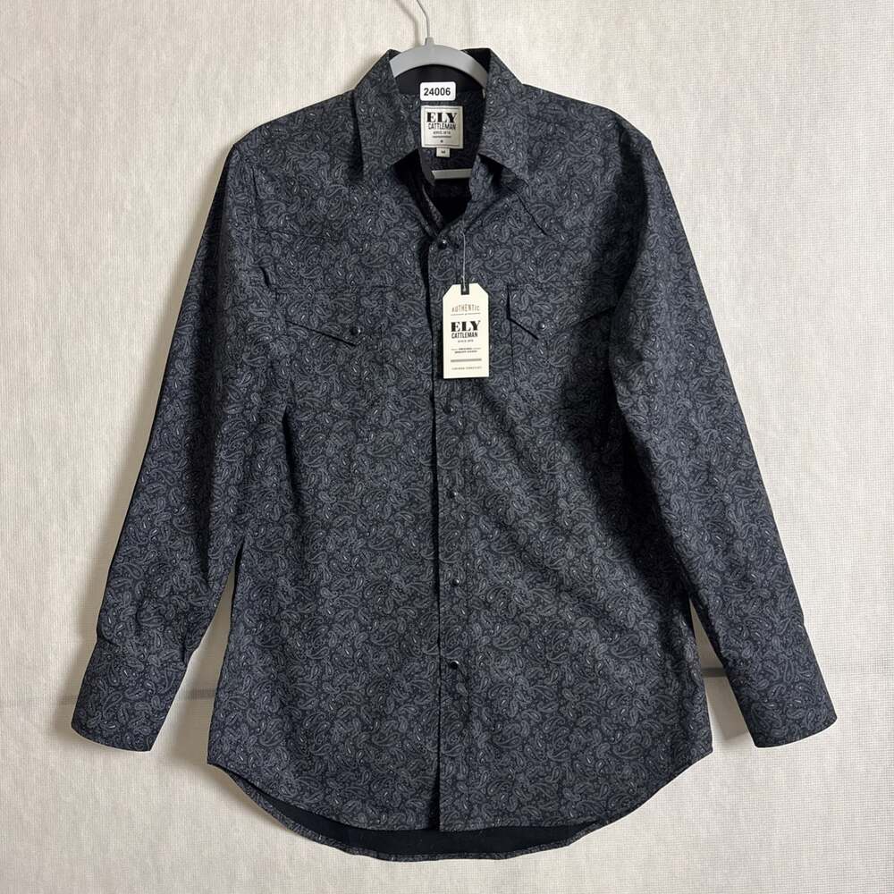 Fly Cattleman Men's Medium Black Paisley Pearl Snap Long Sleeve Western Shirt